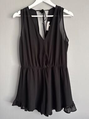ASTR The Label Women's L Black Mesh Surplice Romper Coquette Y2K Going Out